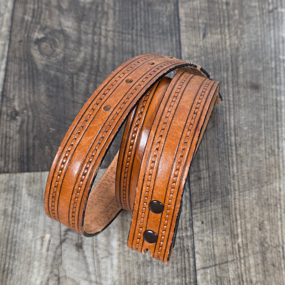 Vintage Brown Genuine Leather Tooled Western Belt Strap Size 34 No Buckle Blank